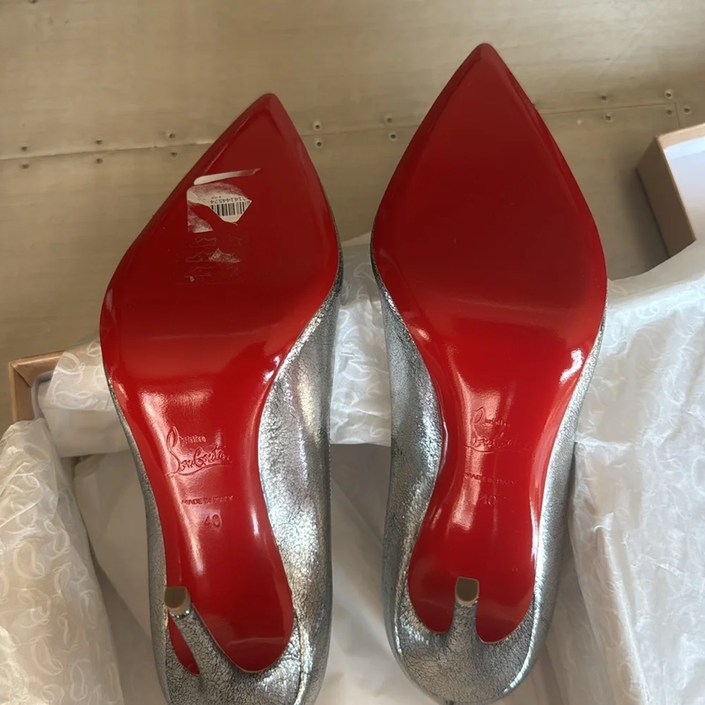 Christian Louboutin Kate 100mm antique silver finish pump stiletto sz 40